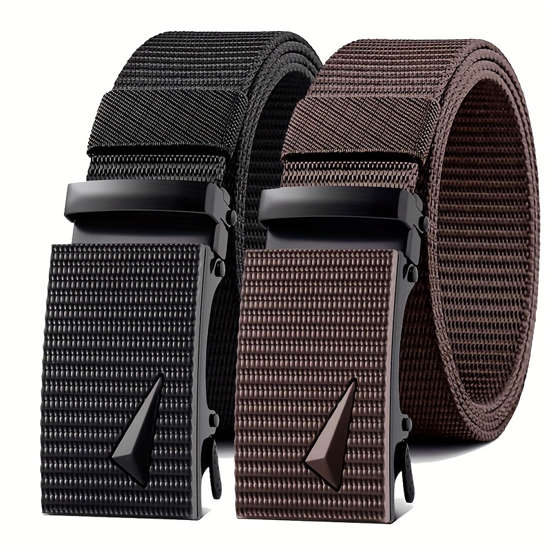 2 Pack Men'S Casual Style Belts Set Nylon Canvas Strap Square Buckle
