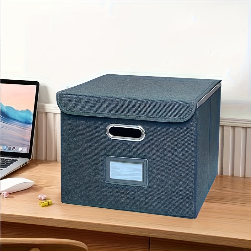 Foldable Fabric File Storage Box with Plastic Sliding Tray