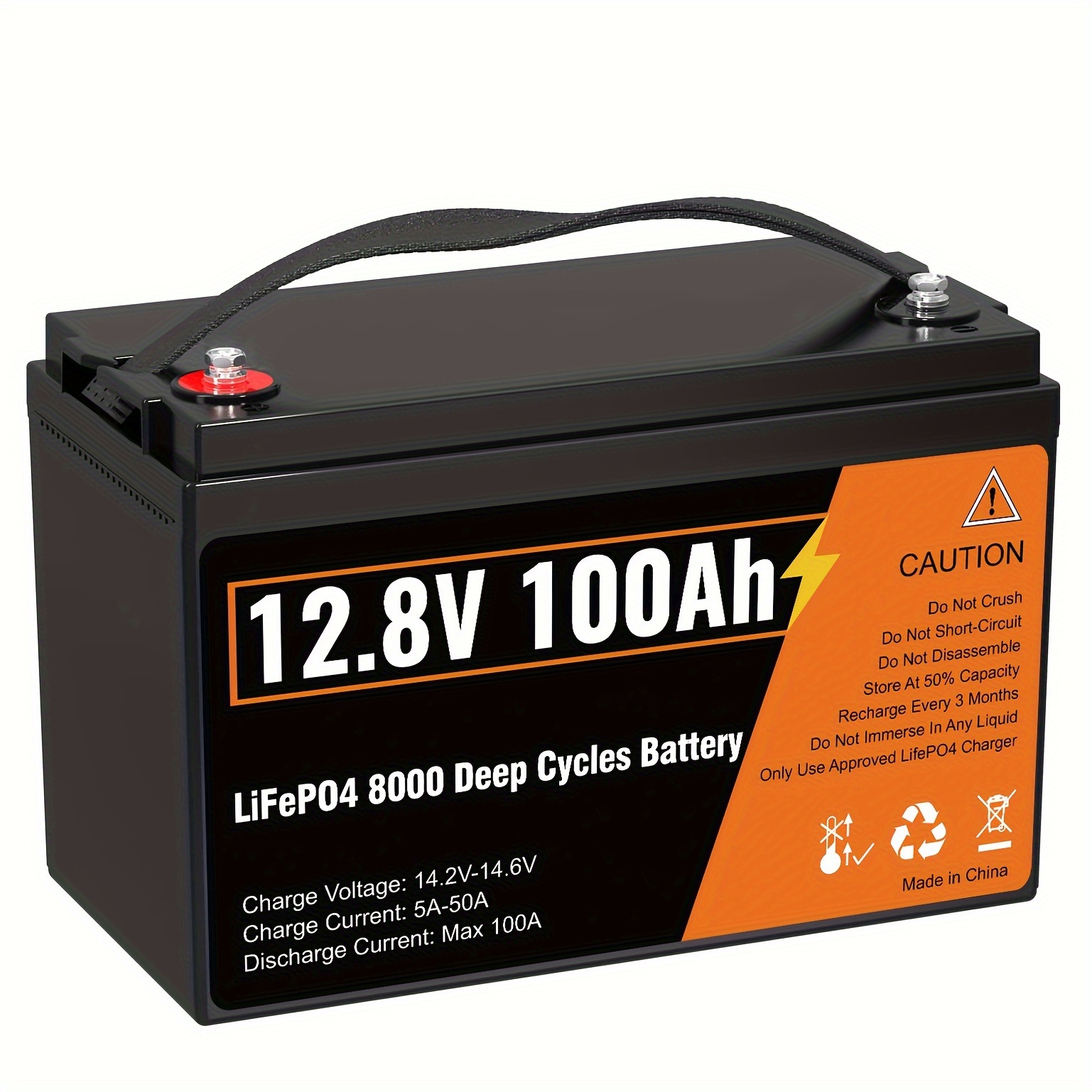 TEMU 12.8v Lifepo4 Battery 100ah, Deep Cycle Lithium Battery, Built-in 100a Bms, 10 Years , Rvs, Golf Carts, Pleasure-boat, Solar And Off-grid Applications