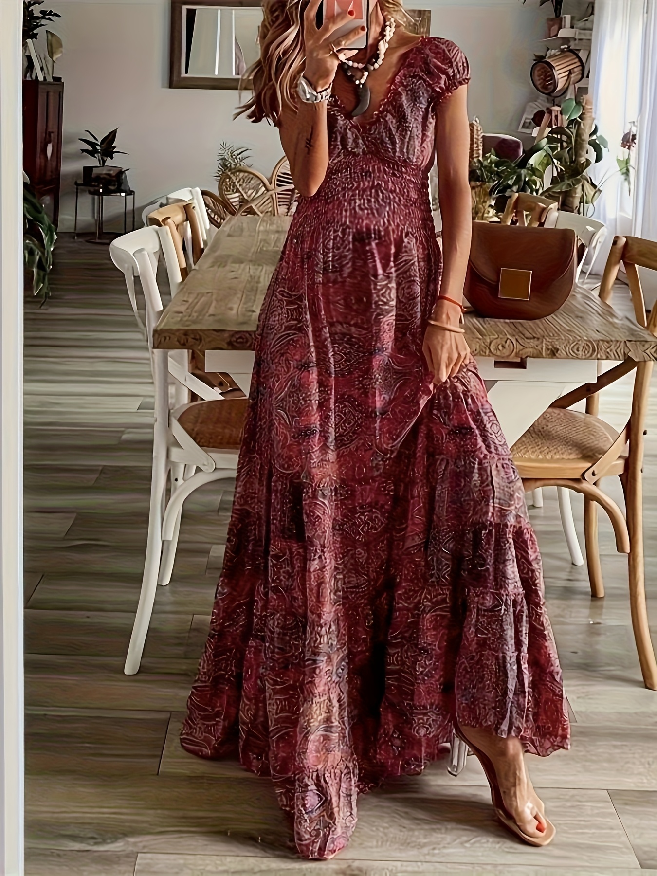 vestido maxi bohemio estampado floral mujer cintura elástica