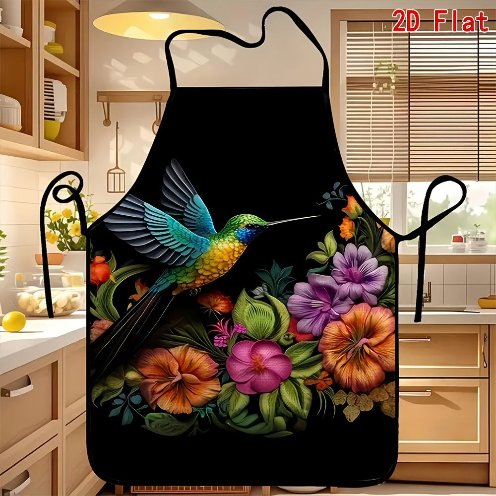 TEMU 1pc, Apron, Hummingbird Floral Pattern Apron, Reusable, Suitable For Kitchen And Dining Room, Minimalist, Lightweight, Baking, Cooking, Outdoor