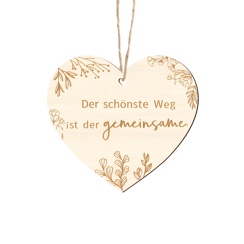 E-shop herzförmige Holz-Grußkarte mit Schriftzug "Der Schönste Weg Ist Der Gemeinsame", Herzförmige Holz-Grußkarte mit Herz-Ausschnitt Schnur, für