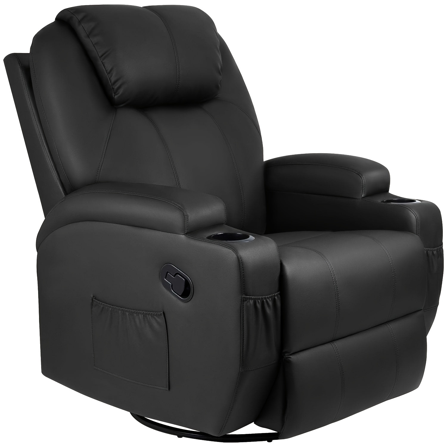 

1pc Luxury Heated Recliner Chair With Massage, 360-degree Swivel Rocker Recliner For Living Room, Home Theater Seating, Other Materials, 41x32x32.5 Inches