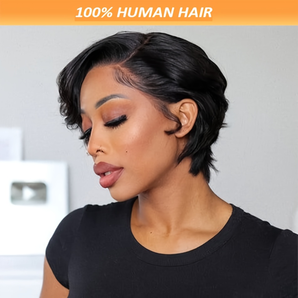 womens natural black straight lace wig 6 inch short - Temu  display picture 2