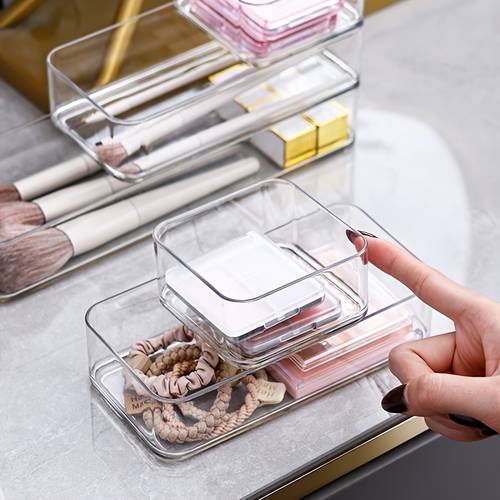 4 6 8 10pcs plastic drawer organizer countertop organizer tray stationery holder white semi open accessory tray stackable storage box suitable for dresser office home utensils small tools cabinet transparent style