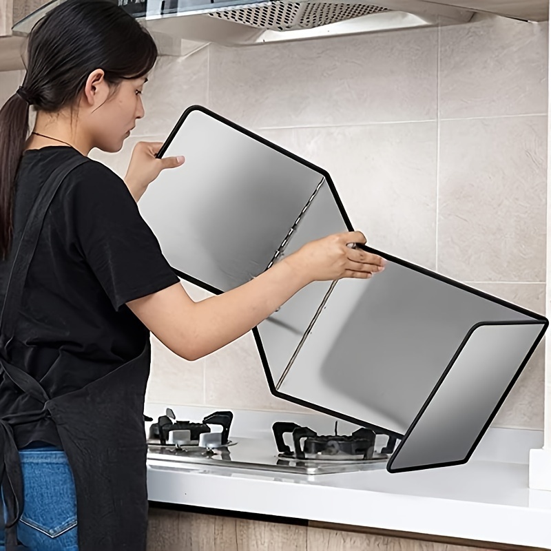 1pc stainless steel non stick 3 panel foldable grease splatter screen easy to clean multi layer with side handles for stove   mount   frying in kitchen details 4