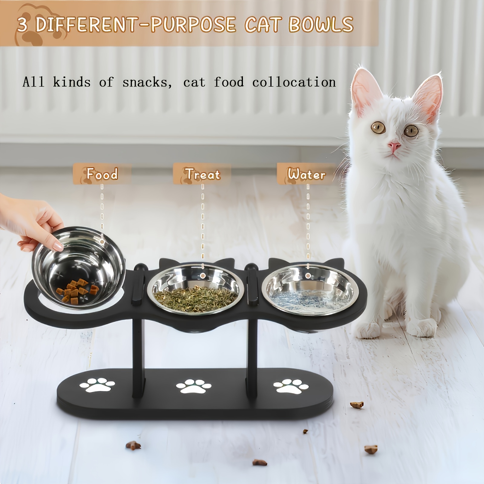 

Elevated Cat Bowl, Cat Bowl, 15 Cat, And Pet Bowl, Elevated Dog Bowl, Dog And Water Bowl, 3 Stainless Steel Stands, Pet , To And , To , Removable For Washing, Cat Bowl For Multiple