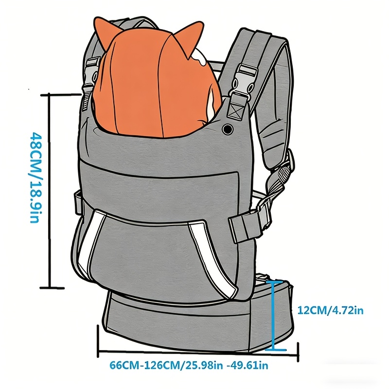 The 4-In-1 Baby Carrier Is Ergonomically Designed for Infants to Toddlers Weighing 7-22 Pounds (Approximately 3.2-10.9 Kg) - Suitable for All Positions, Promoting Healthy Hip Development, And Features an Adjustable Removable Hood