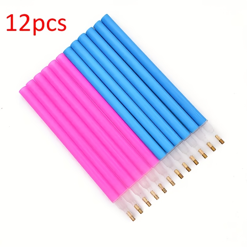 TEMU 12pcs Diamond Painting Copper Pin Set - Square And Round Embroidery Precision Tools With Pink Plastic Handles And Golden Tips, Ergonomically