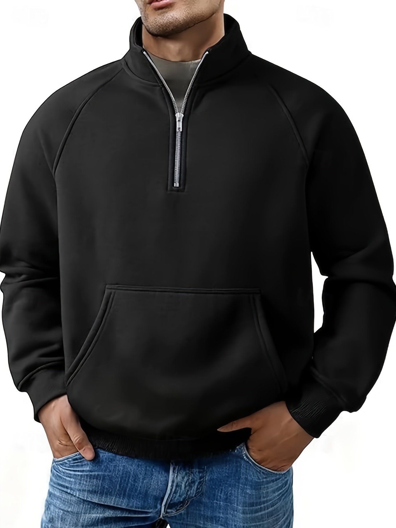 conjunto de 2 piezas para hombre de sudadera con capucha y cuello   de media cremallera y pantalones de chándal, de otoño/invierno, color liso, cintura elástica, chándal casual para ropa    
