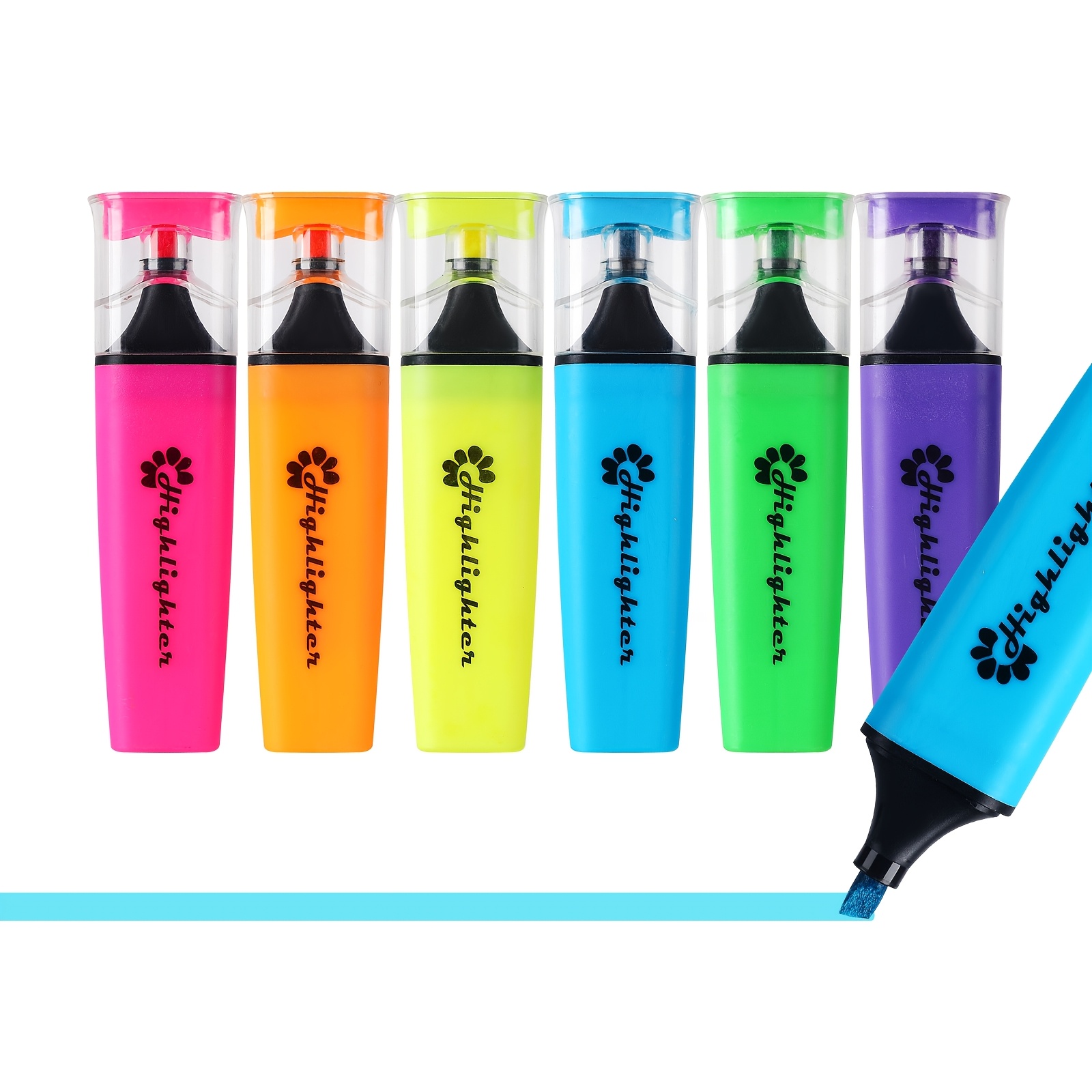 TEMU Bolígrafos resaltadores de 6 colores, punta biselada de 1-4 mm de ancho de línea, secado rápido, a prueba de manchas y sin manchas, colores neón