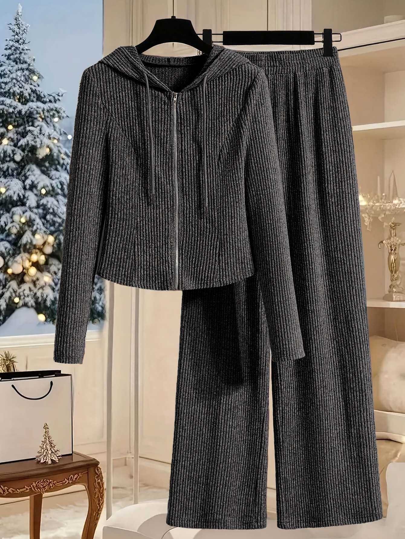Elegant Women's Hooded Long Sleeve Top and Pants Set