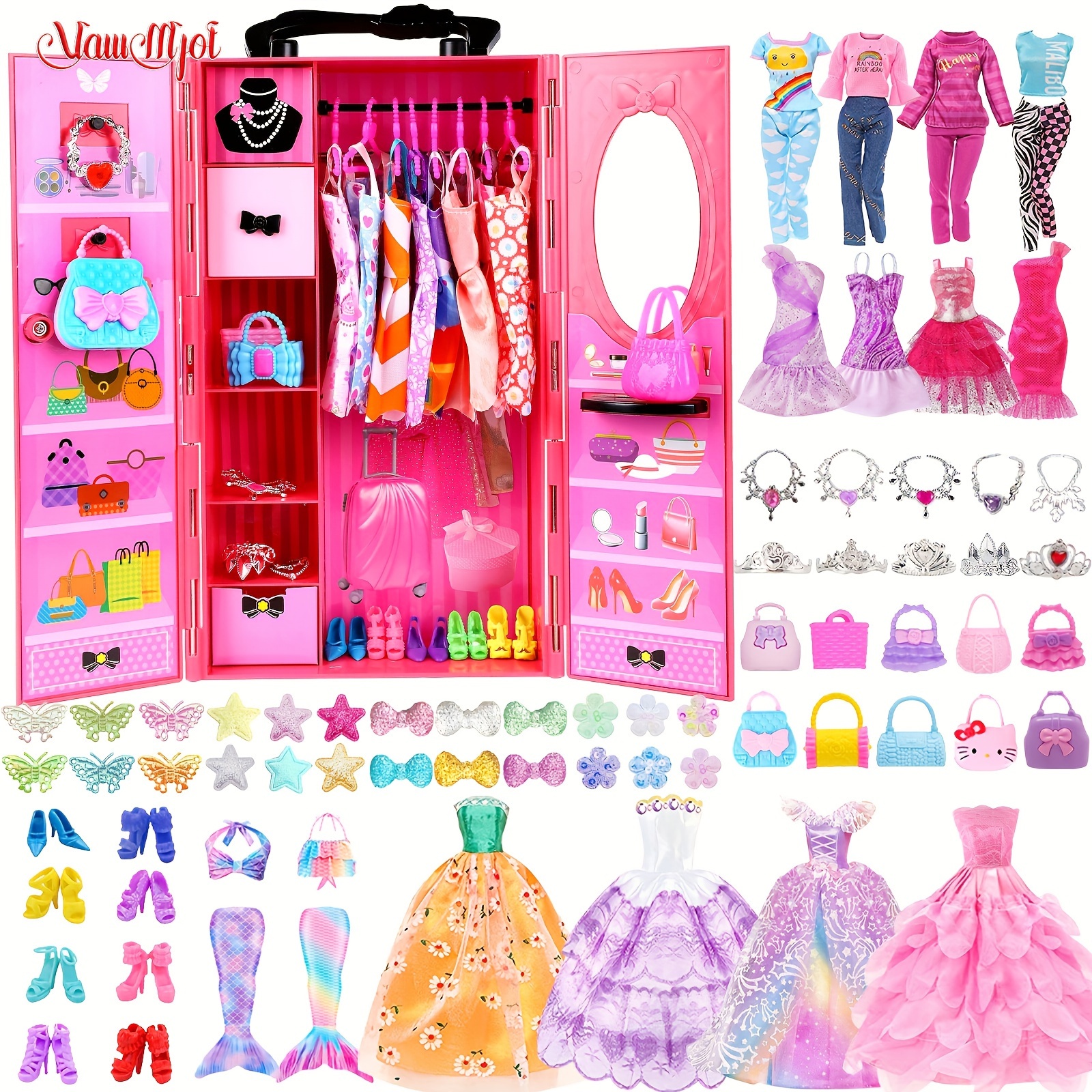 

98pcsdoll Clothing Set Suitcase Set, Clothing, , Jewelry, Bags, Shoes, Makeup Toys (excluding Dolls)