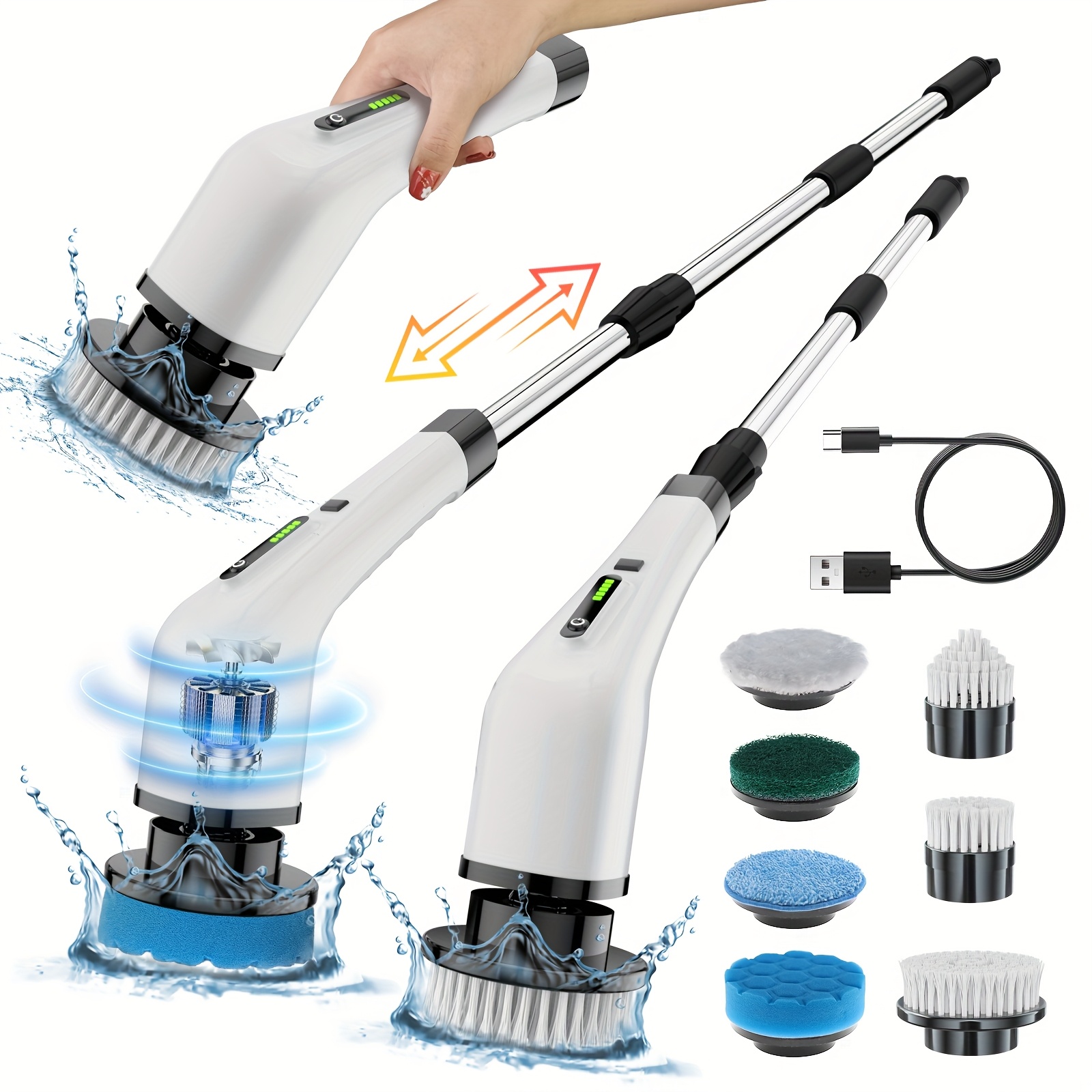 2025 New Multifunctional Electric Cleaning brush kitchen, Telescopic Long Handle 7-in-1 Cleaning Brush, Cleaning Tool, Household Floor And Kitchen Sweeping Brush, Floor Scrub Brush, Scrub Brush for Kitchen, Scrubber, Floor Scrub Brush Handle