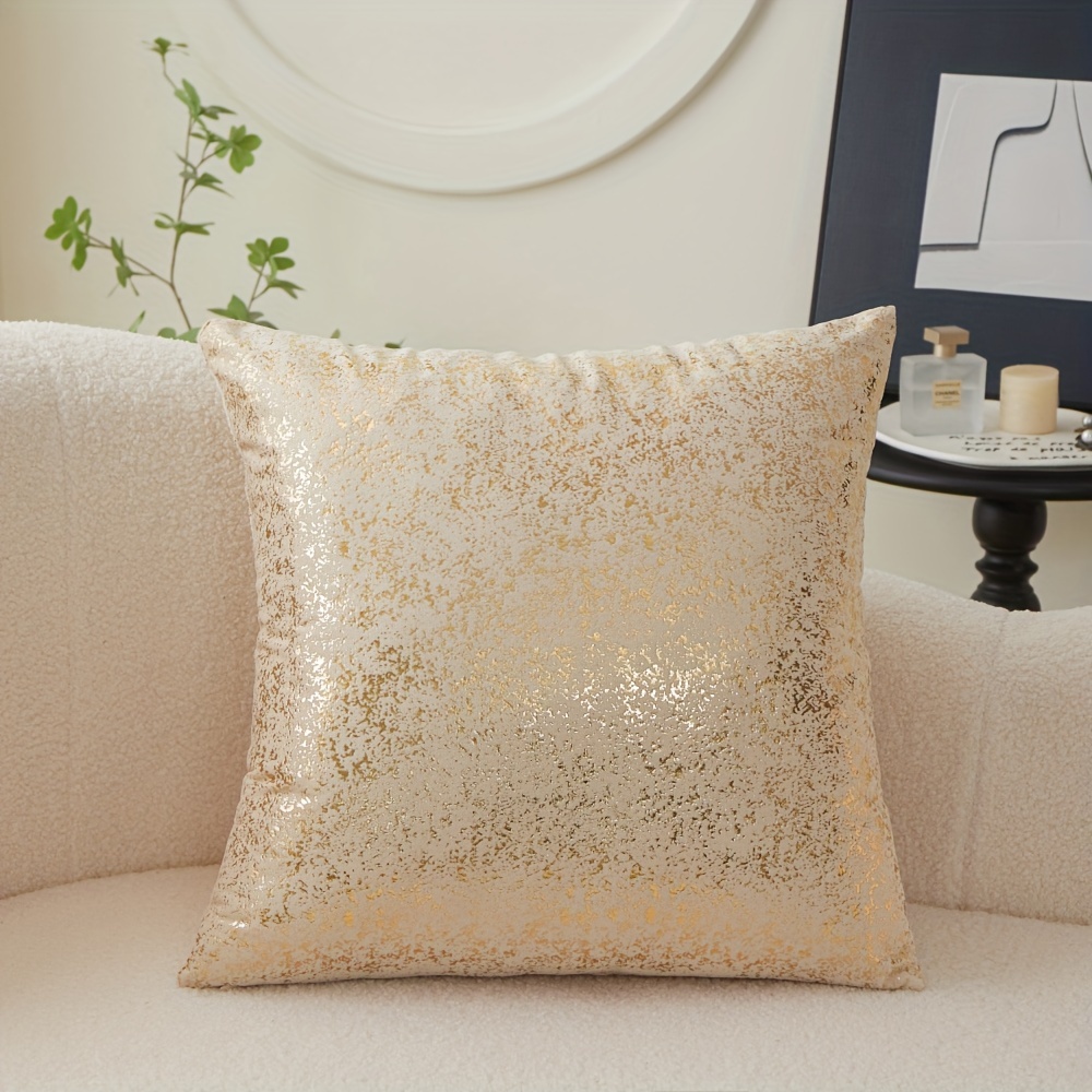 TEMU 2 pièces Housses de Coussin Contemporaines de Luxe Dorées pour Canapé Lit Chaise - Housse Élégante Estampillée avec Fermeture Éclair, Taies
