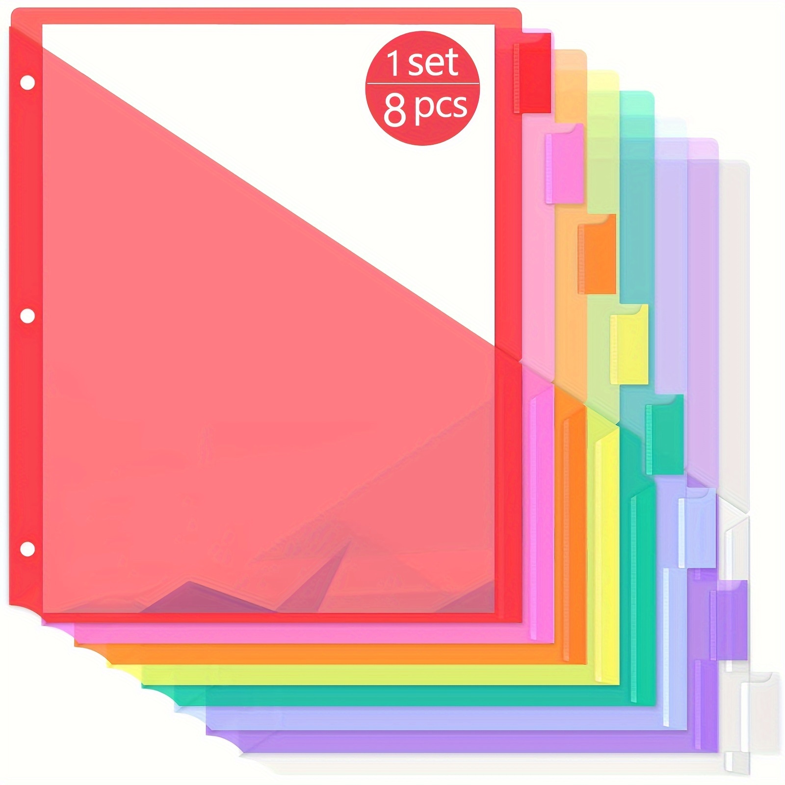 8 pack polypropylene dividers with pockets 3 ring binder tabs subject dividers with pockets   notebook inserts assorted vibrant colors 0