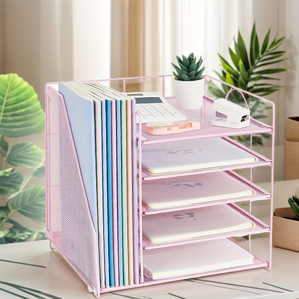 Image of 5-tier Stackable Metal Desk Organizer With File Folder Rack, Durable Powder-coated Finish, Office Storage For Mail, Supplies, And Documents, Ideal For , Office Supplies And Accessorie