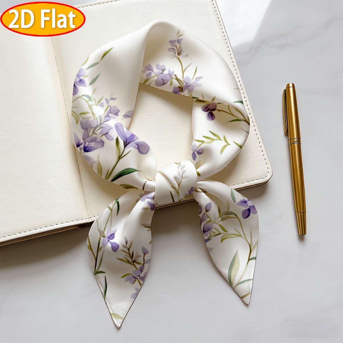 TEMU 2d Flat, 1pc, Women's Scarf, Purple Floral Pattern Square Scarf, Suitable For Hiking, Shopping, Daily Accessories, Great Gift For Christmas,