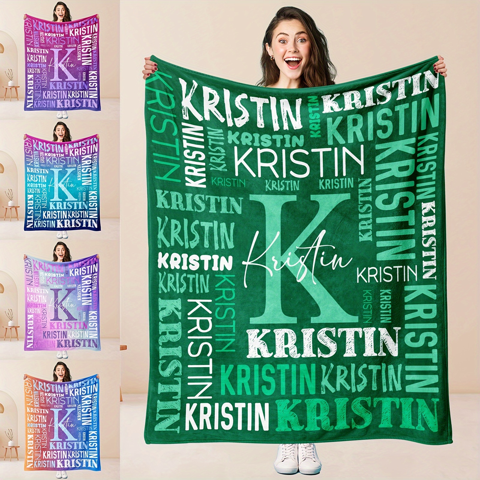 

Custom Name Fleece Blanket - Soft Polyester Knit Throw For Sofa, Bed - Personalized Gift, Solid Color, Rectangle, Stain-resistant, Contemporary Style, Winter Use, , Christmas