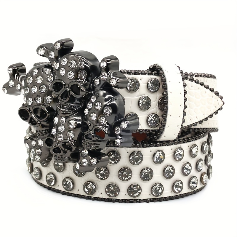 小物 skull buckle black leather belt Y2K punk 1pc y2k punk style black leather belt skull full - Temu