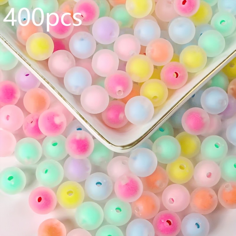 TEMU 400pcs Transparent Frosted 8mm Pink, Yellow, Green, Blue, Purple, Orange, Mixed Color Round Beads - Frosted Matte Effect Beads, Suitable For