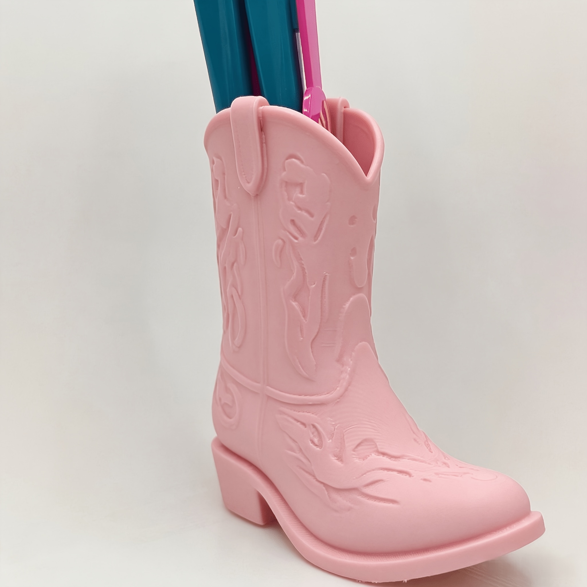 TEMU 1pc Western Cowboy Boot-shaped Pen Holder And Desktop Organizer - Country Style Cylindrical Boot-shaped Storage Rack, Western Style Boot-shaped
