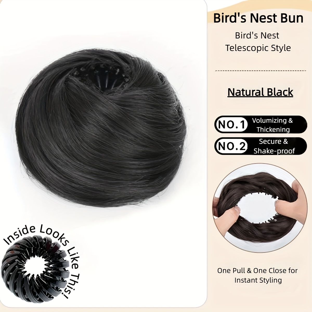 TEMU Synthetic With Round Elastic Clip, Straight Hair Donut Bun Wig, Nest-shaped Stretchable Hair Accessory, Suitable For Daily Wear, Christmas And