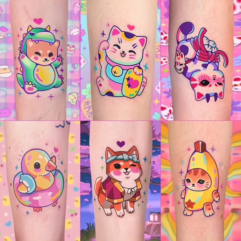 

27-piece Trendy & Cute Cartoon Cat & Temporary Tattoos - Waterproof, Realistic, Safe & Non-toxic For Arms & Thighs, Lasts 1-5 Days - Perfect For Cosplay & Personal Expression