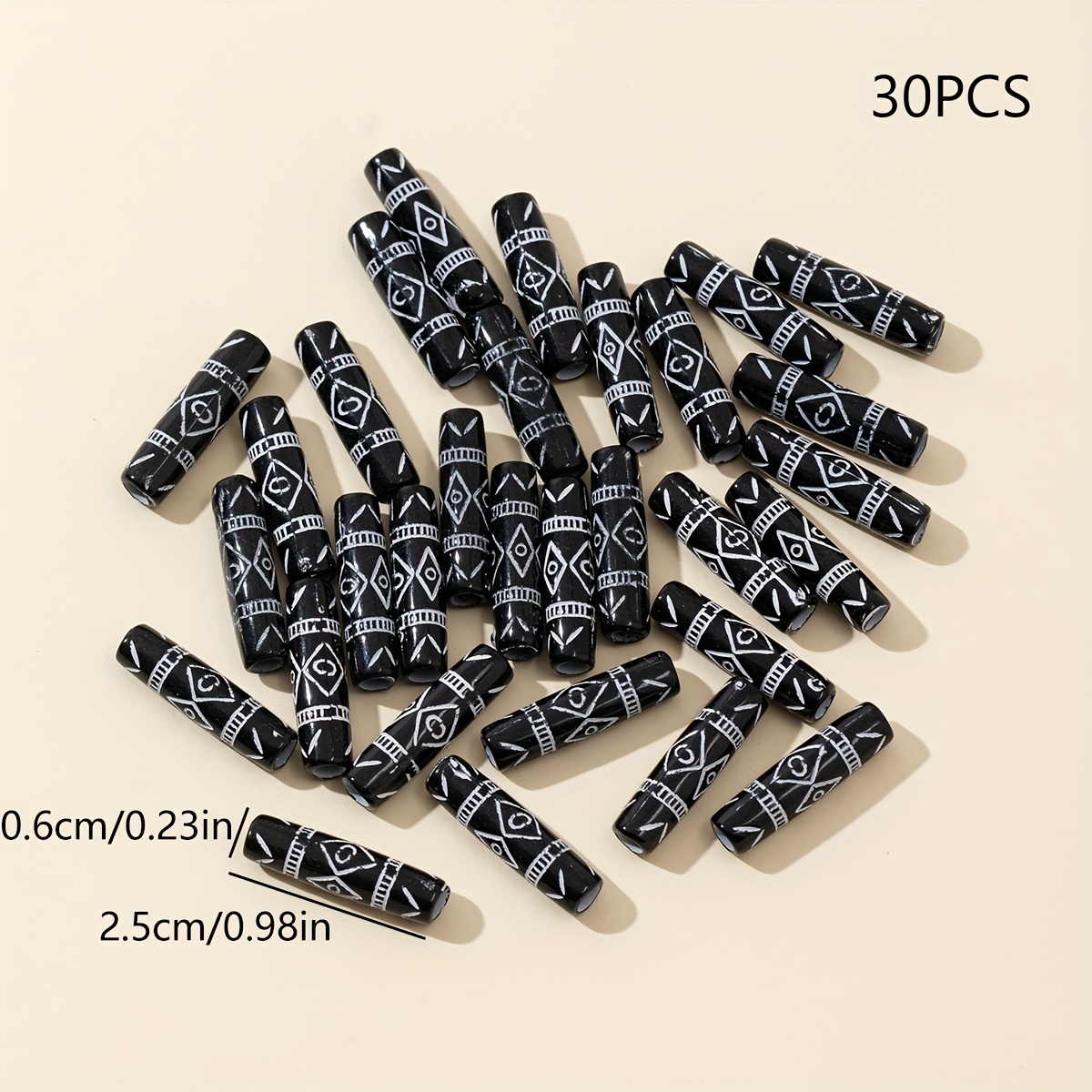 TEMU 30pcs Black And White Vintage Beads - Glossy Acrylic Craft Beads With Eyeshadow-like Effect, For , Keychains, Hair Accessories, Phone Charms -