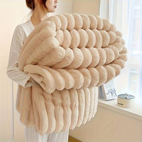 1pc thickened blanket soft and comfortable faux rabbit hair reversible blanket thermal blanket nap blanket air conditioning blanket office outdoor camping gift blanket