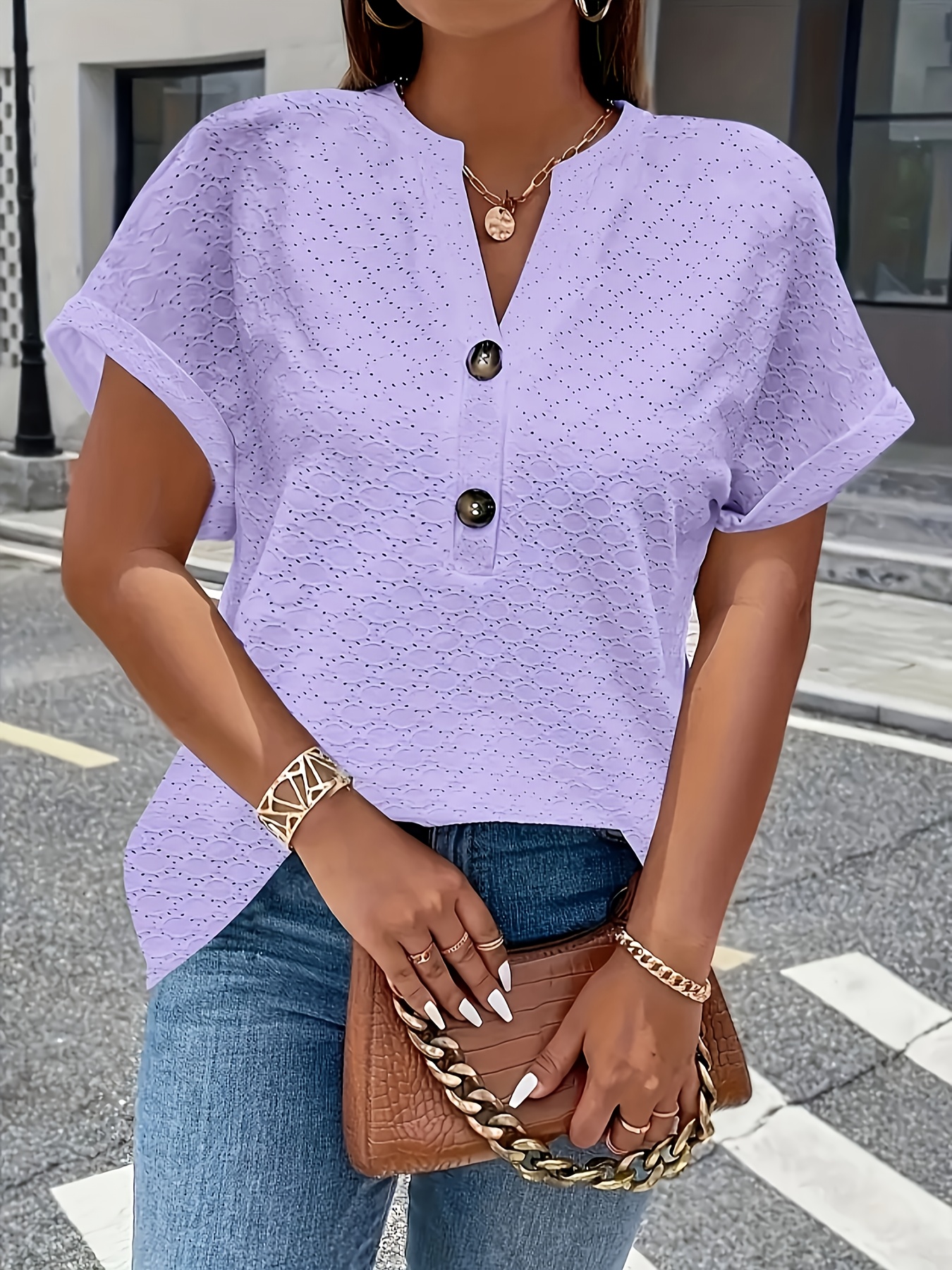 Women's Elegant Middle Eastern-Inspired Black Button-Front T-Shirt - Stand-Up Collar Short Sleeve Top, Machine Washable Spring/Summer Casual & Formal Wear, Ladies T Shirts, Versatile Top, Sophisticated Style, Durable Material, Fashion Top, Summer Wardrobe, Everyday Top, Buttonfront Top, Lightweight Top, Stylish Blouse, Fashionconscious Women