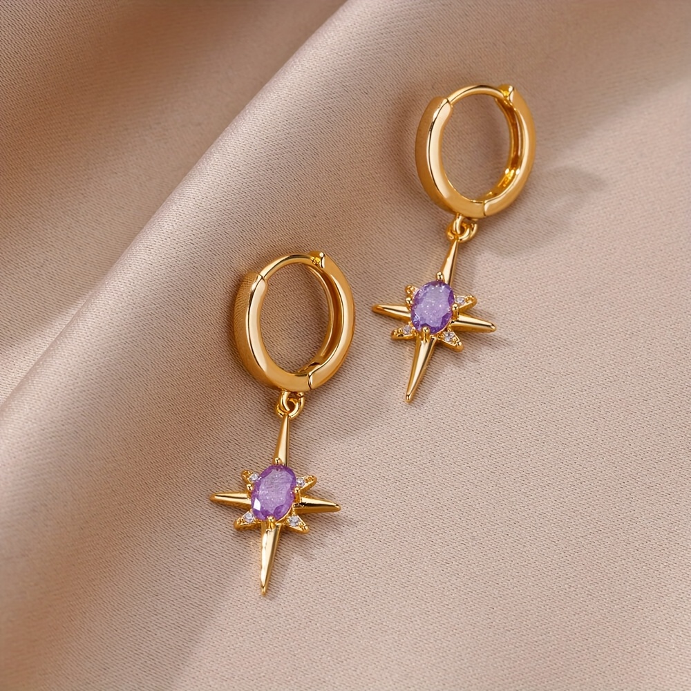 TEMU A Pair Of Elegant And Minimalist Golden Candy Synthetic Zirconia Starburst Earrings, Everyday And Festive Wear, Making A Wonderful Gift For