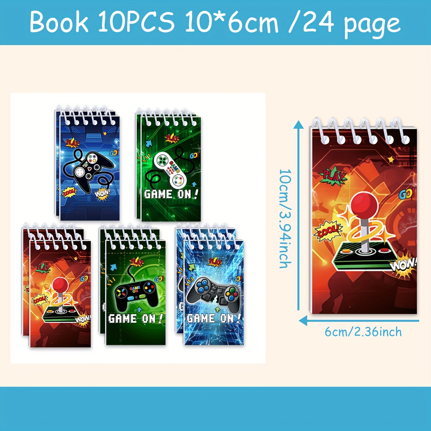 10 Books Mini Game Theme Notebook Student Portable Coil Book Pocket Notepad With Blank Internal Page(24 Page/ Book)