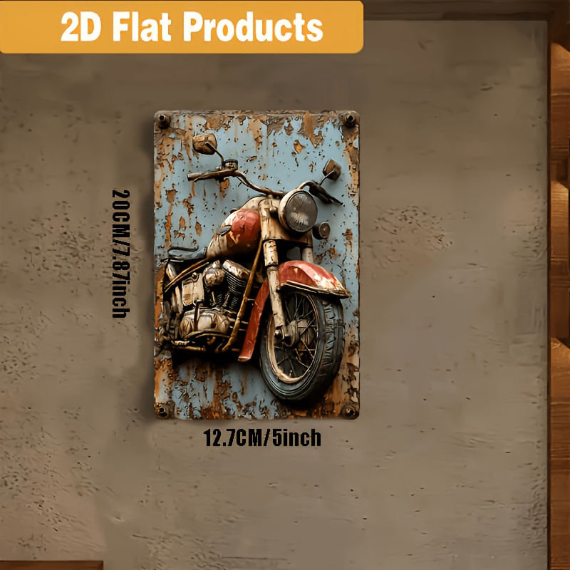 TEMU 2d Flat, [2d Flat] A 2d Flat Printed Vintage Motorcycle Pattern Wooden Flat Hanging Sign - Vintage Decorative Wooden Wall Art For Home, Kitchen,