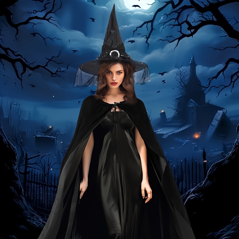 Cape à Capuche Halloween En Velours Noir - 140 Cm - Sorcière Vampire - Unisexe Adulte