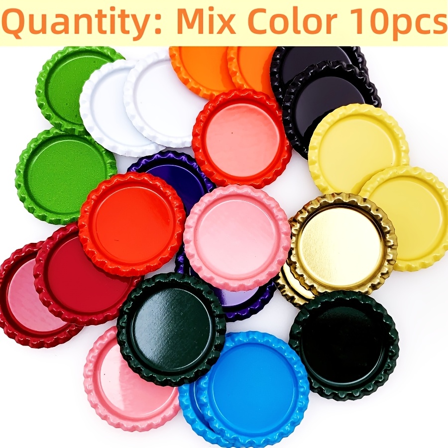 TEMU 2d Flat - 10pcs Flat Decorative Bottle Caps - Random Inch Double-sided Printed Iron With Rounded Edges, For Crafts, Scrapbooking, Hair Bows,