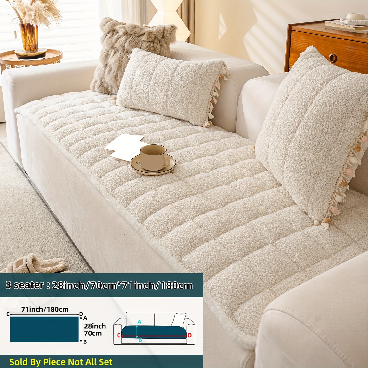 TEMU 1pc Thickened Lamb Fleece Sofa Cushion, Warm And Comfortable Lamb Fleece Sofa Cover With Geometric Patterns And Plush Lace, In A Easy . It