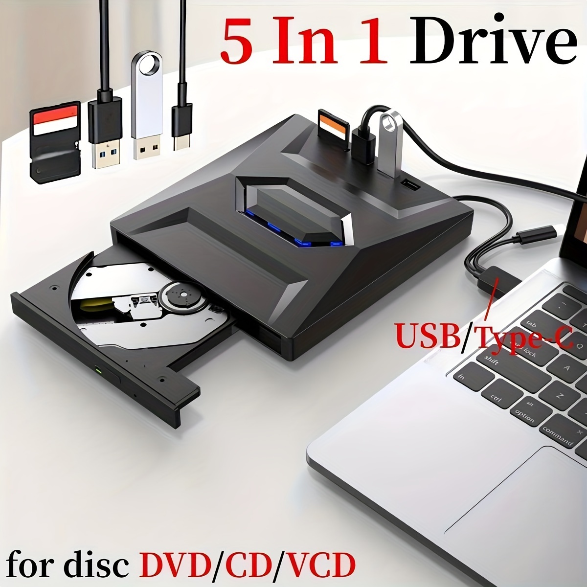 

Usb 3.0/type-c External Cd Dvd Drive With Sd/tf & Usb 3.0 Slots Optical Dvd Rw Cd Drive Burner Reader Vcd Player For Laptop Pc