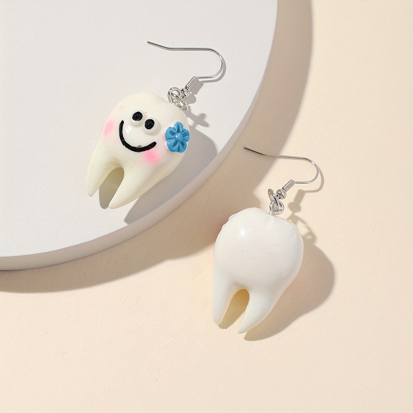 A Pair Of Fun And Cute 3d Resin Earrings Shaped Like Teeth — Featuring A And With Colorful