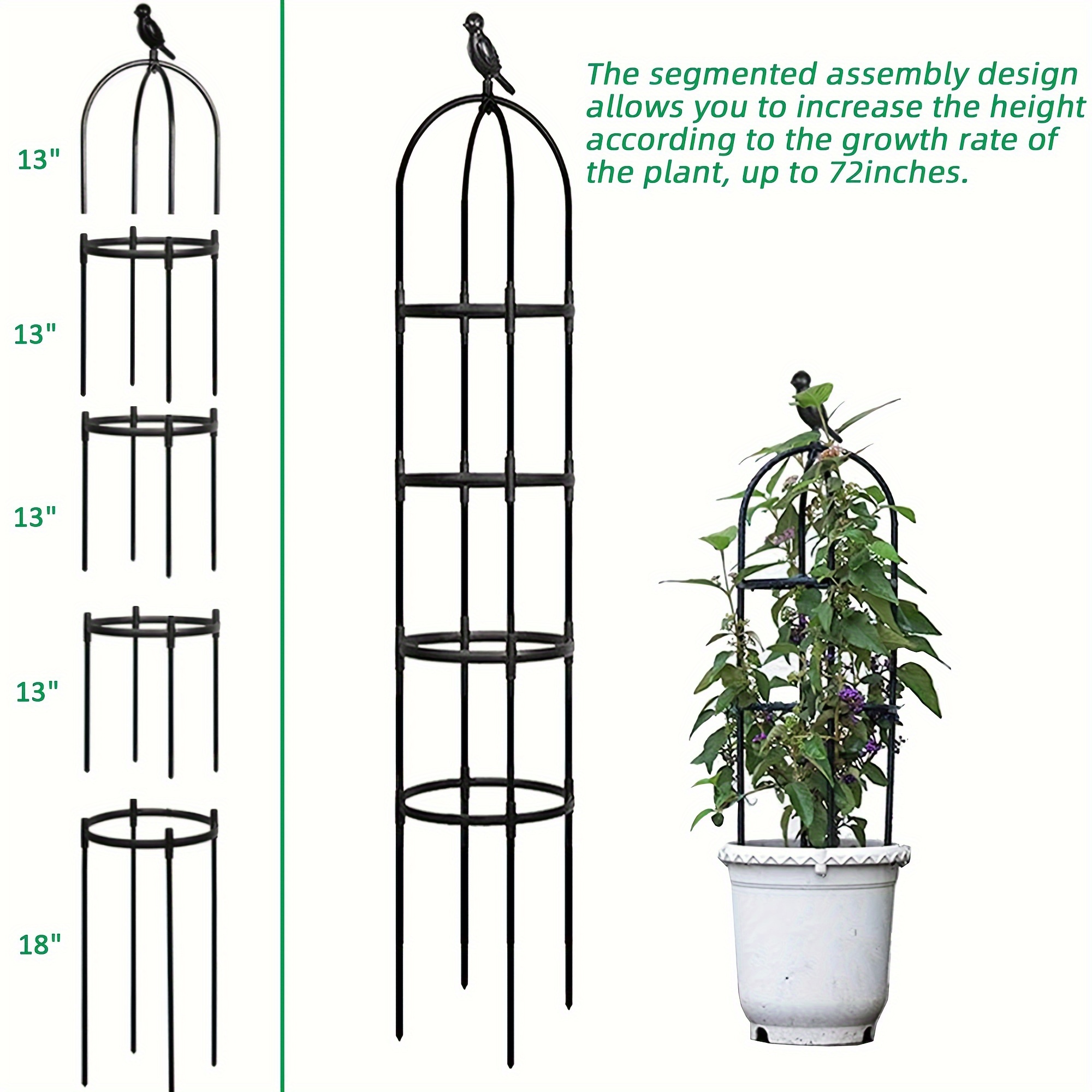 

Garden Trellis For Climbing Plants, Rustproof Metal Pipe With Heavy Duty Plastic Coated, Garden Outdoor Indoor Potted Plant Support, Round Obelisk Garden Trellis For Climbing Vine (black)