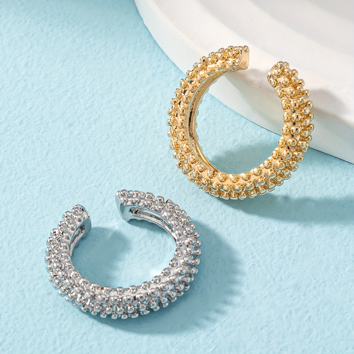TEMU 1 Set Minimalistische Chunky Metall Runde Ohrreifen Ohrklemmen Set für Frauen