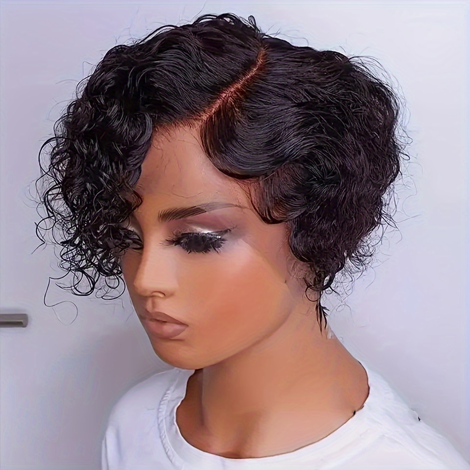 

Chic Cut Wig For Women - 13x4 Hd Transparent Lace Front, Brazilian Remy Human Hair, Short Curly Style, 180% Density