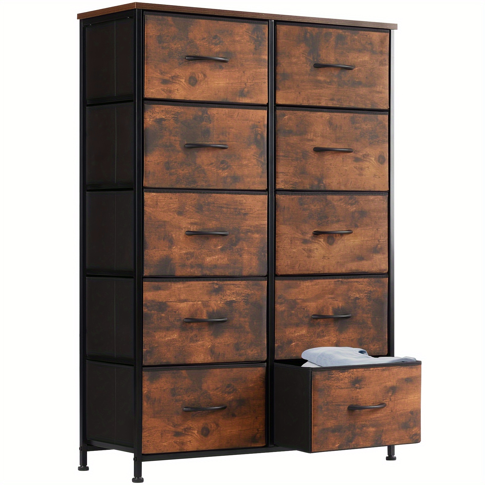 

Sweetcrispy Dresser For Bedroom 10 Drawers, Storage Chest Of Drawers With Fabric Bins, Tall Dresser With Sturdy Steel Frame Clothes Organizer Wood Top For Closet, Hallway, Living Room