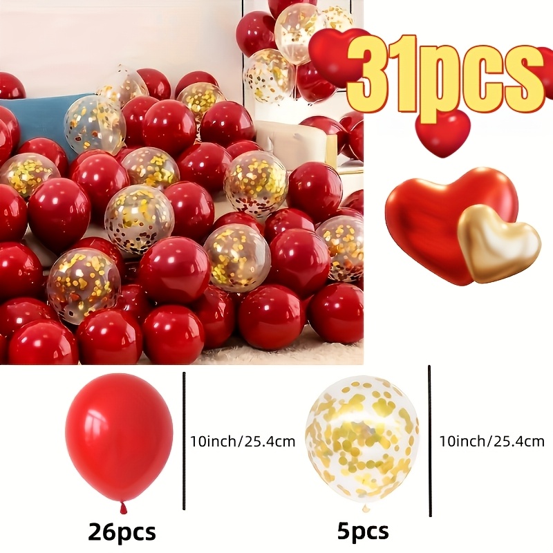 TEMU Set di palloncini rossi e dorati da 31 pezzi, adatti per , degli insegnanti, matrimoni, Capodanno, Natale, compleanni, San, anniversari,