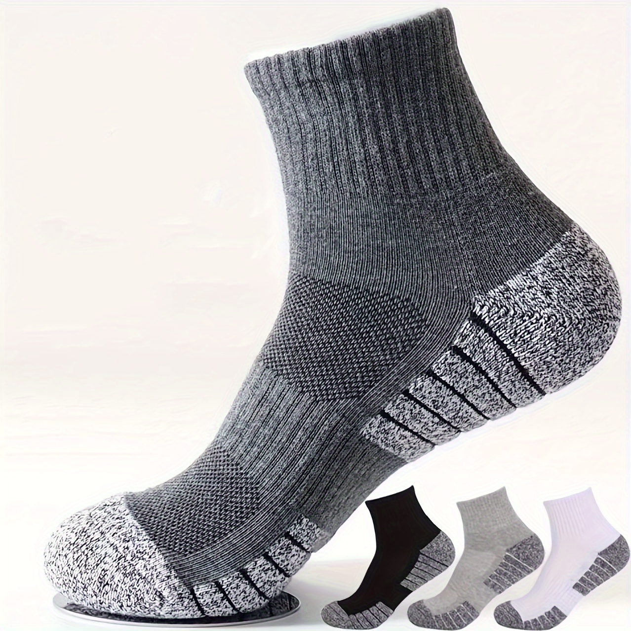 

3 Pairs Men's Skin-friendly Thickened Terry Bottom Simple Anklets Socks, Sports Sweat-absorbing Non-slip Socks For Basketball Running Hiking Trekking