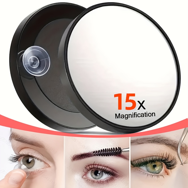 

1pc High- Makeup Mirror With 5x, 10x, 15x Magnification - Portable, Suction Cup Attachment For Easy Carrying, Clear Glass, Sleek Black Frame, Ideal For Makeup & Skincare