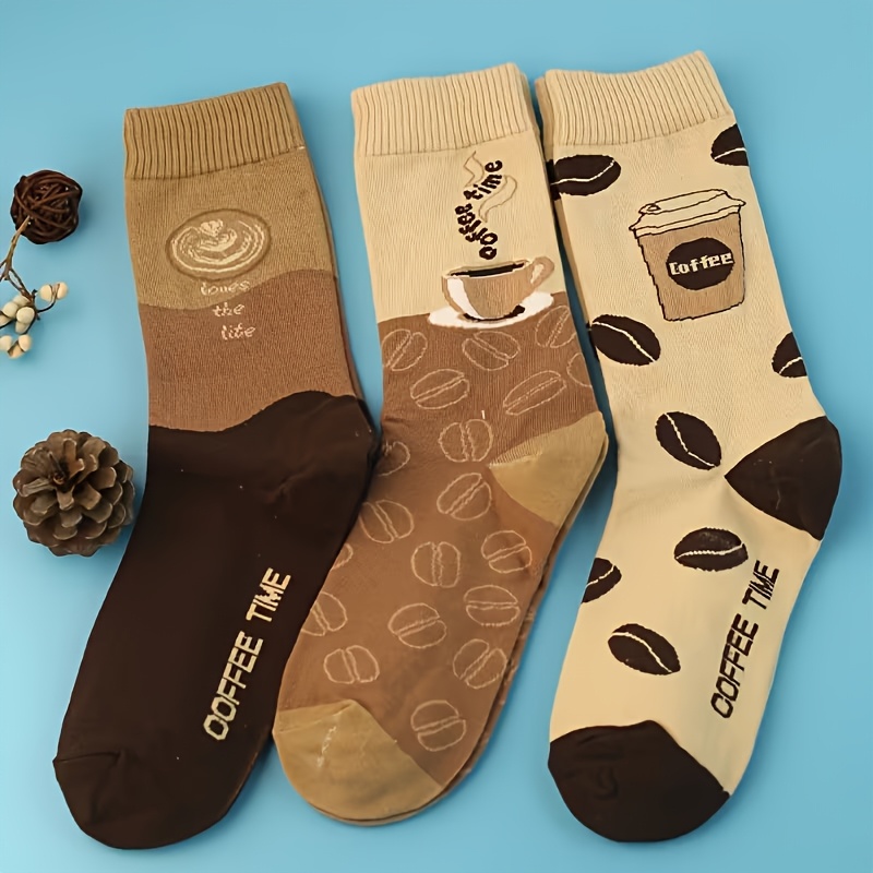 TEMU Chaussettes pour hommes en lots de 2, 3 ou 5, avec un design tendance sur le thème du café, élégant et original. Ces chaussettes légères et