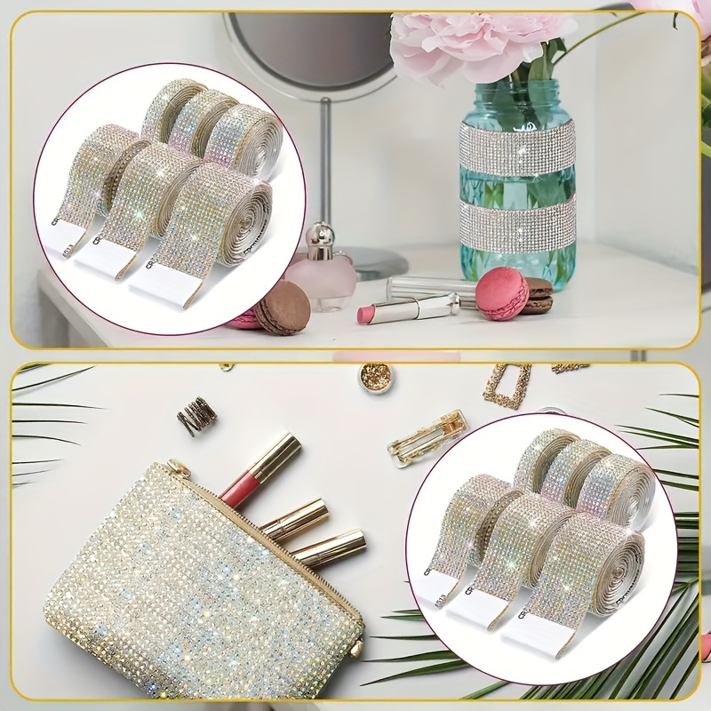 self adhesive crystal rhinestone ribbon bling sparkle trim wrap for diy crafts wedding home decorations vase cosmetics accessories details 6