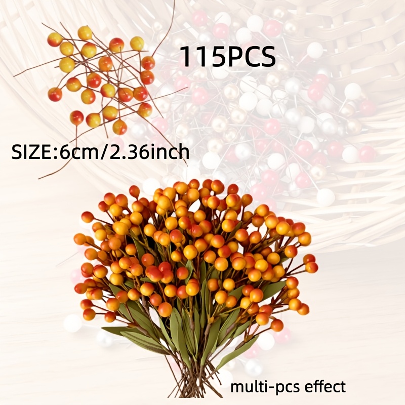 Image of 115pcs Artificial Flowers, Berry Branches, Hand-twisted Floral Twigs, Suitable For Decoration, Vase Arrangement, Autumn And Halloween Table Centerpieces, Parties, And Home Decor