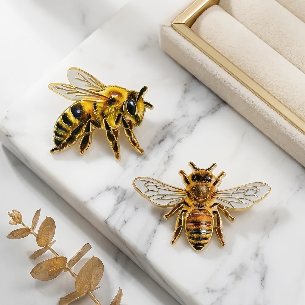TEMU 2pcs Enamel Bee Brooch Set, Niche High-end Suit Anti-slip Pins, Light Luxury Insect Corsage Accessories, Oil-drop Bee Brooch, Light Luxury Suit